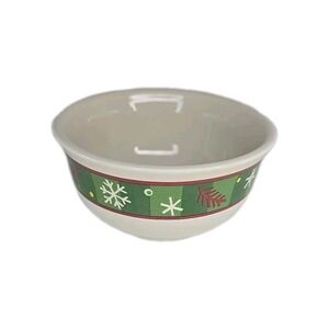 Longaberger Pottery Christmas 4"  Holiday Bowl  #30021 Snowflakes EUC  Green Red